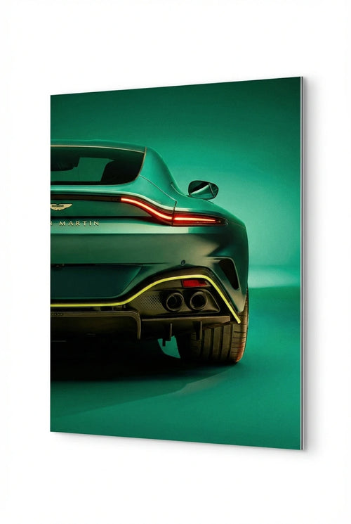 Green sports car aluminum print