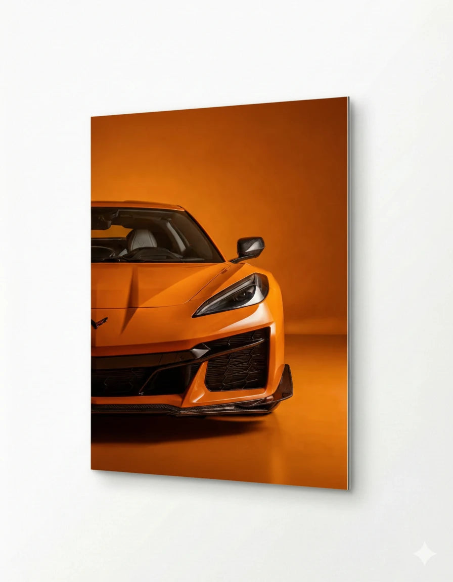 Orange sports car Metal print for decor boys room