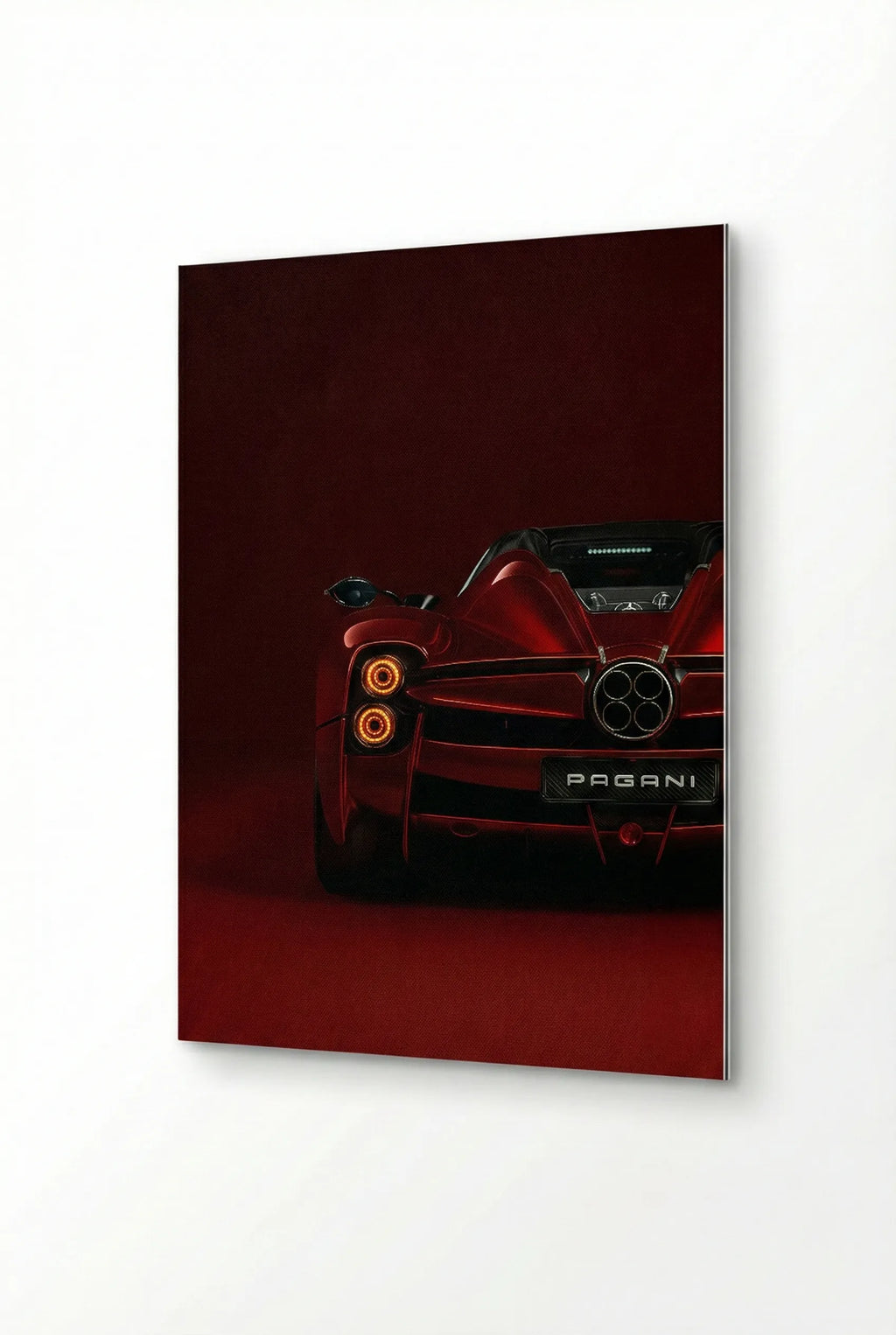 Red Pagani sports car on a dark red background